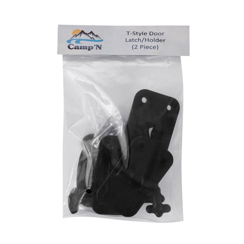 Camp'N 3 1/2" RV Door Holder and Latch - Camper & Trailer Door Catch - T Style OEM - Black 2 Pack with Hardware - Image 5